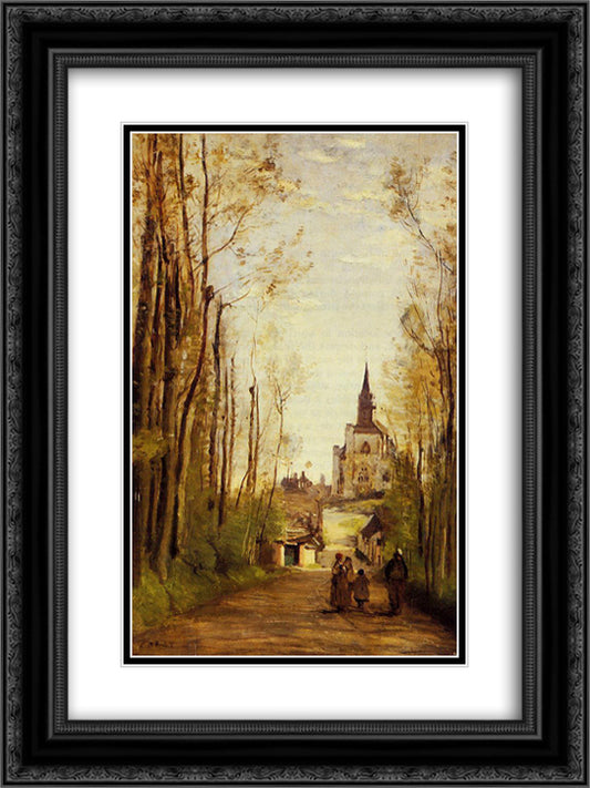 Marissal, Path to the Front of the Church 18x24 Black Ornate Wood Framed Art Print Poster with Double Matting by Corot, Jean Baptiste Camille