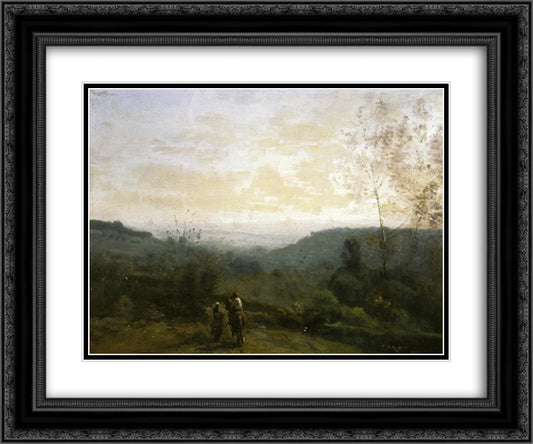 Morning, Fog Effect 24x20 Black Ornate Wood Framed Art Print Poster with Double Matting by Corot, Jean Baptiste Camille