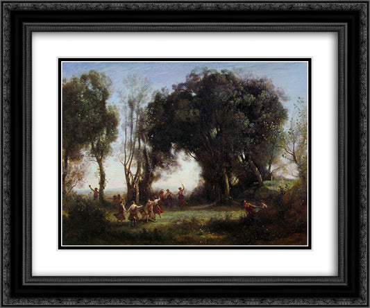 Morning, the Dance of the Nymphs 24x20 Black Ornate Wood Framed Art Print Poster with Double Matting by Corot, Jean Baptiste Camille