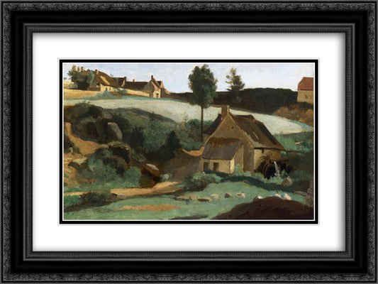 Morvan, The Little Mill 24x18 Black Ornate Wood Framed Art Print Poster with Double Matting by Corot, Jean Baptiste Camille