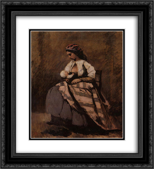 Mother Breast Feeding Her Child 20x22 Black Ornate Wood Framed Art Print Poster with Double Matting by Corot, Jean Baptiste Camille
