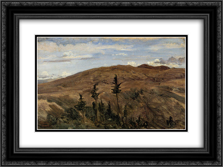 Mountains in Auvergne 24x18 Black Ornate Wood Framed Art Print Poster with Double Matting by Corot, Jean Baptiste Camille