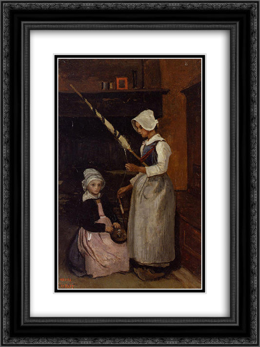 Mur Peasants 18x24 Black Ornate Wood Framed Art Print Poster with Double Matting by Corot, Jean Baptiste Camille