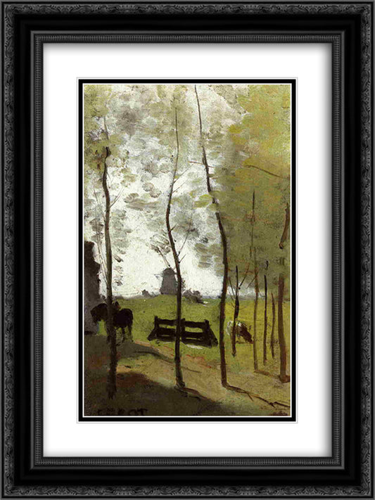 Near Rotterdam 18x24 Black Ornate Wood Framed Art Print Poster with Double Matting by Corot, Jean Baptiste Camille
