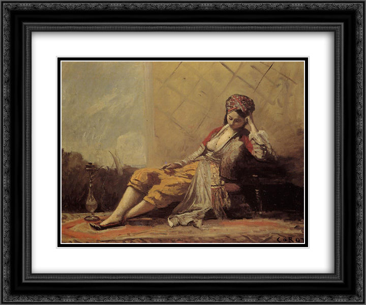 Odalisque 24x20 Black Ornate Wood Framed Art Print Poster with Double Matting by Corot, Jean Baptiste Camille