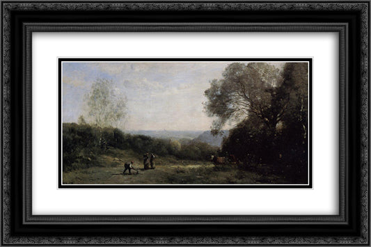 Outside Paris The Heights above Ville d'Avray 24x16 Black Ornate Wood Framed Art Print Poster with Double Matting by Corot, Jean Baptiste Camille