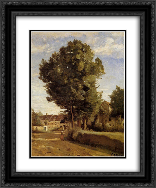 Outskirts of a village near Beauvais 20x24 Black Ornate Wood Framed Art Print Poster with Double Matting by Corot, Jean Baptiste Camille