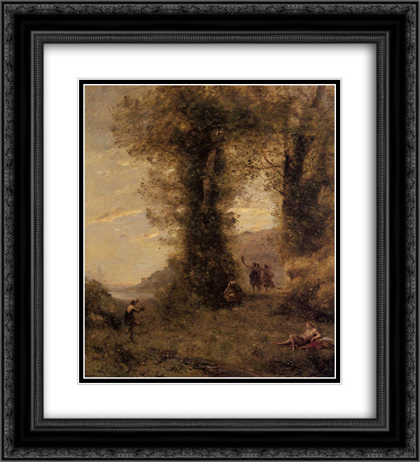Pastorale 20x22 Black Ornate Wood Framed Art Print Poster with Double Matting by Corot, Jean Baptiste Camille