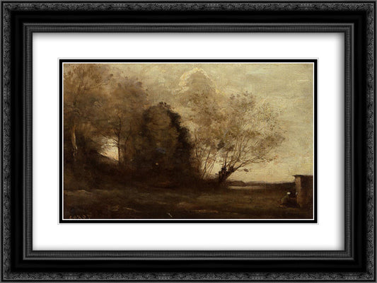Peasant Girl near a Cabin 24x18 Black Ornate Wood Framed Art Print Poster with Double Matting by Corot, Jean Baptiste Camille