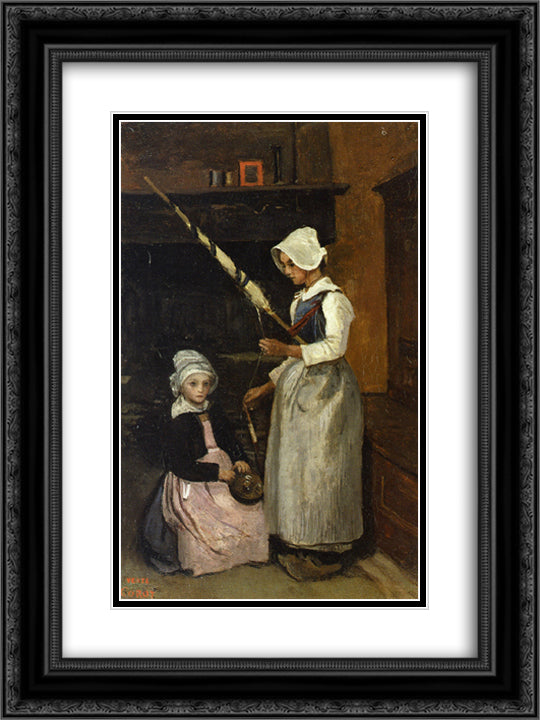 Peasants from Mur 18x24 Black Ornate Wood Framed Art Print Poster with Double Matting by Corot, Jean Baptiste Camille