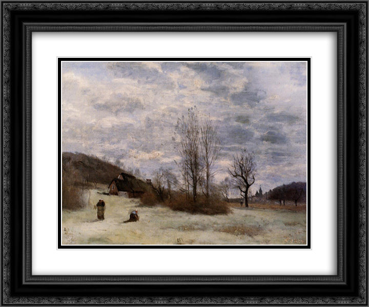 Plains near Beauvais 24x20 Black Ornate Wood Framed Art Print Poster with Double Matting by Corot, Jean Baptiste Camille