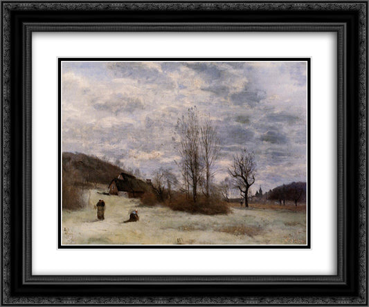 Plains near Beauvais 24x20 Black Ornate Wood Framed Art Print Poster with Double Matting by Corot, Jean Baptiste Camille