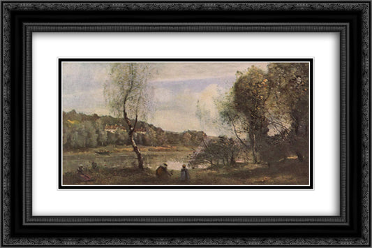 Pond of Ville d'Avray 24x16 Black Ornate Wood Framed Art Print Poster with Double Matting by Corot, Jean Baptiste Camille