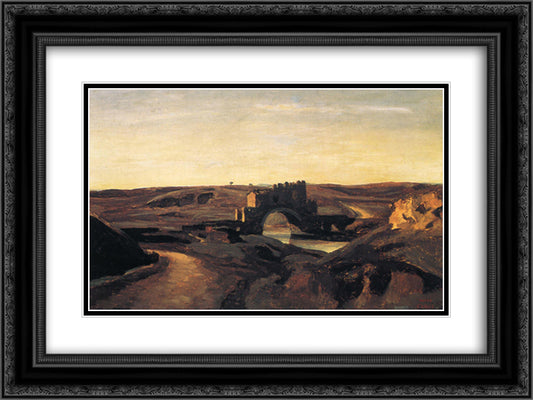 Ponte Nomentano 24x18 Black Ornate Wood Framed Art Print Poster with Double Matting by Corot, Jean Baptiste Camille