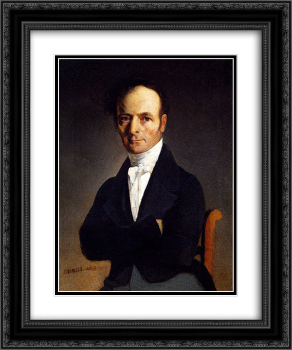 Portrait Of A Man 20x24 Black Ornate Wood Framed Art Print Poster with Double Matting by Corot, Jean Baptiste Camille