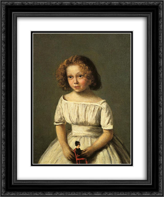 Portrait of Madame Langeron, Four Years Old 20x24 Black Ornate Wood Framed Art Print Poster with Double Matting by Corot, Jean Baptiste Camille