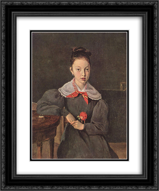 Portrait of Octavie Sennegon 20x24 Black Ornate Wood Framed Art Print Poster with Double Matting by Corot, Jean Baptiste Camille