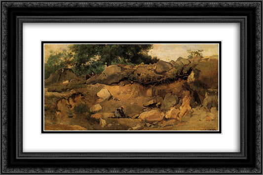 Quarry of the Chaise Mre at Fontainebleau 24x16 Black Ornate Wood Framed Art Print Poster with Double Matting by Corot, Jean Baptiste Camille
