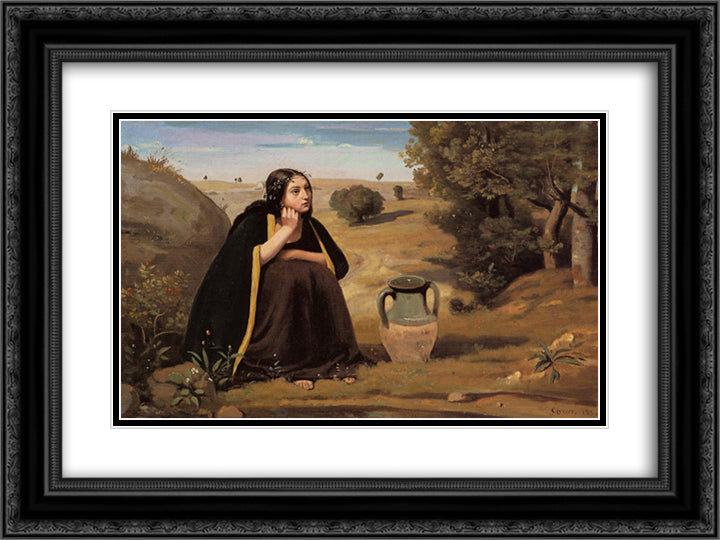 Rebecca 24x18 Black Ornate Wood Framed Art Print Poster with Double Matting by Corot, Jean Baptiste Camille