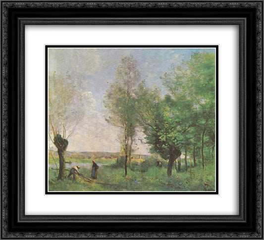Recollections of Coubron 22x20 Black Ornate Wood Framed Art Print Poster with Double Matting by Corot, Jean Baptiste Camille