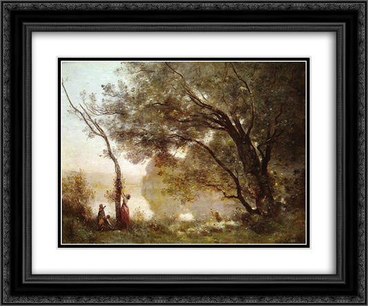 Recollections of Mortefontaine 24x20 Black Ornate Wood Framed Art Print Poster with Double Matting by Corot, Jean Baptiste Camille