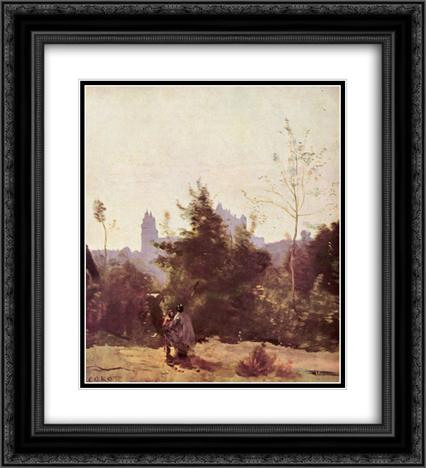 Recollections of Pierrefonds 20x22 Black Ornate Wood Framed Art Print Poster with Double Matting by Corot, Jean Baptiste Camille