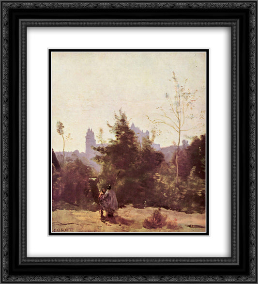 Recollections of Pierrefonds 20x22 Black Ornate Wood Framed Art Print Poster with Double Matting by Corot, Jean Baptiste Camille