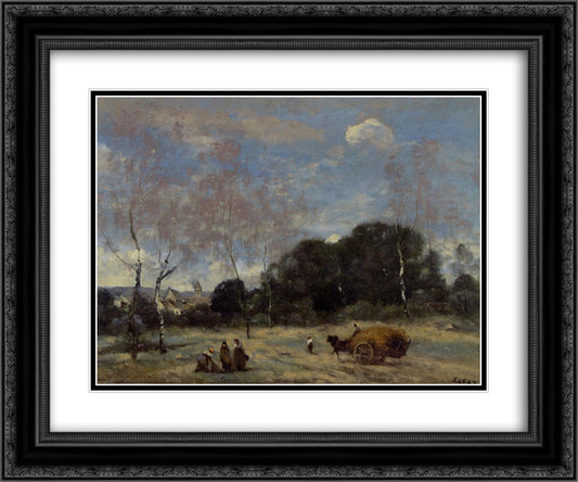 Return of the Hayers to Marcoussis 24x20 Black Ornate Wood Framed Art Print Poster with Double Matting by Corot, Jean Baptiste Camille