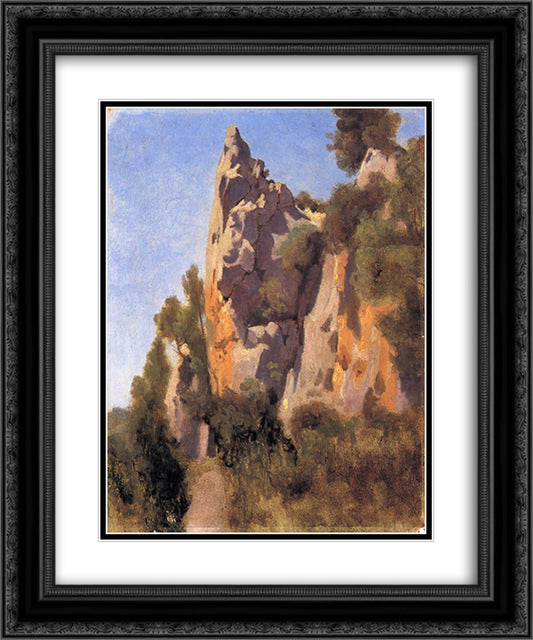 Rocks at Civita Castellana 20x24 Black Ornate Wood Framed Art Print Poster with Double Matting by Corot, Jean Baptiste Camille