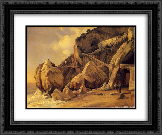 Rocks in Amalfi 24x20 Black Ornate Wood Framed Art Print Poster with Double Matting by Corot, Jean Baptiste Camille