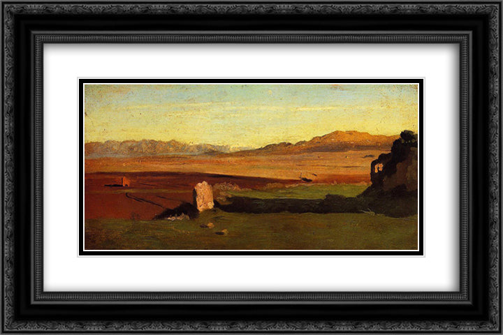 Roman Countryside 24x16 Black Ornate Wood Framed Art Print Poster with Double Matting by Corot, Jean Baptiste Camille
