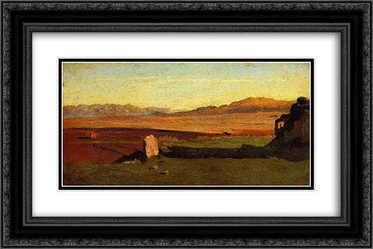 Roman Countryside 24x16 Black Ornate Wood Framed Art Print Poster with Double Matting by Corot, Jean Baptiste Camille