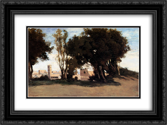 Rome, Coliseum, View from the Farnese Gardens 24x18 Black Ornate Wood Framed Art Print Poster with Double Matting by Corot, Jean Baptiste Camille