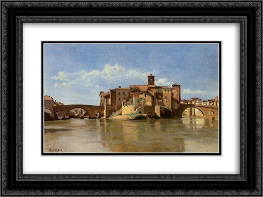 Rome, the Basilica of Constantine 24x18 Black Ornate Wood Framed Art Print Poster with Double Matting by Corot, Jean Baptiste Camille
