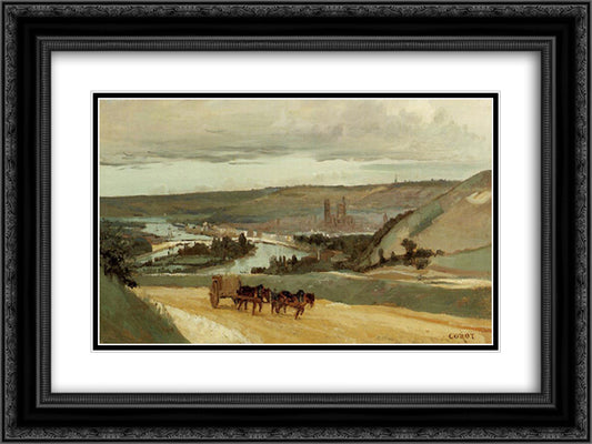 Rouen Seen from Hills Overlooking the City 24x18 Black Ornate Wood Framed Art Print Poster with Double Matting by Corot, Jean Baptiste Camille