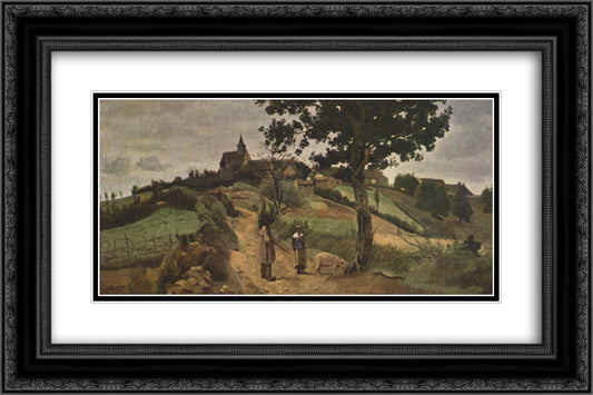Saint Andre en Morvan 24x16 Black Ornate Wood Framed Art Print Poster with Double Matting by Corot, Jean Baptiste Camille