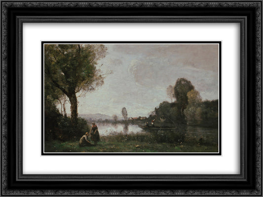 Seine Landscape near Chatou 24x18 Black Ornate Wood Framed Art Print Poster with Double Matting by Corot, Jean Baptiste Camille