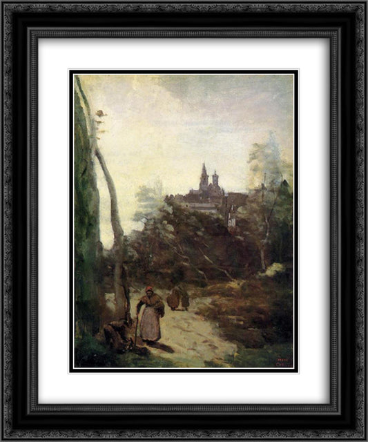 Semur, the Path from the Church 20x24 Black Ornate Wood Framed Art Print Poster with Double Matting by Corot, Jean Baptiste Camille