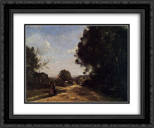 Sevres Brimborion View toward Paris 24x20 Black Ornate Wood Framed Art Print Poster with Double Matting by Corot, Jean Baptiste Camille