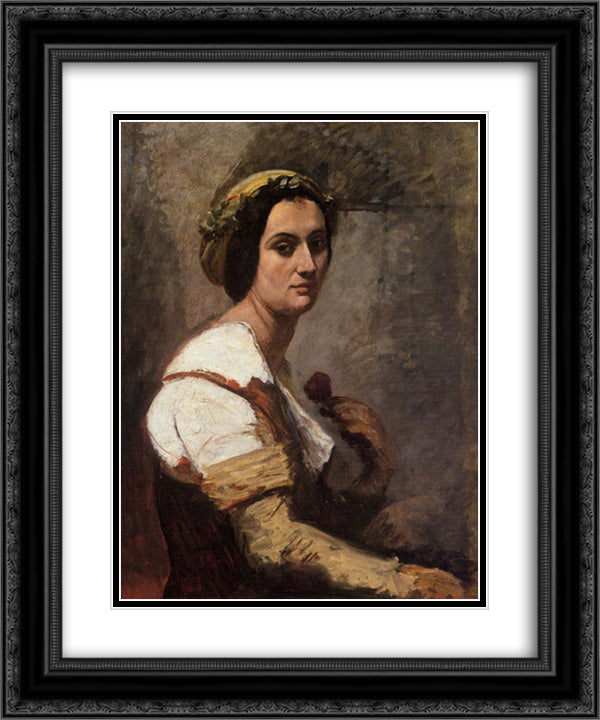 Sibylle 20x24 Black Ornate Wood Framed Art Print Poster with Double Matting by Corot, Jean Baptiste Camille