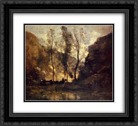 Smugglers 22x20 Black Ornate Wood Framed Art Print Poster with Double Matting by Corot, Jean Baptiste Camille