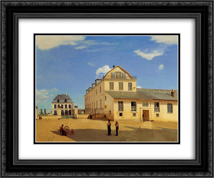 Soissons, Houses and Factory of Mr. Henry 24x20 Black Ornate Wood Framed Art Print Poster with Double Matting by Corot, Jean Baptiste Camille