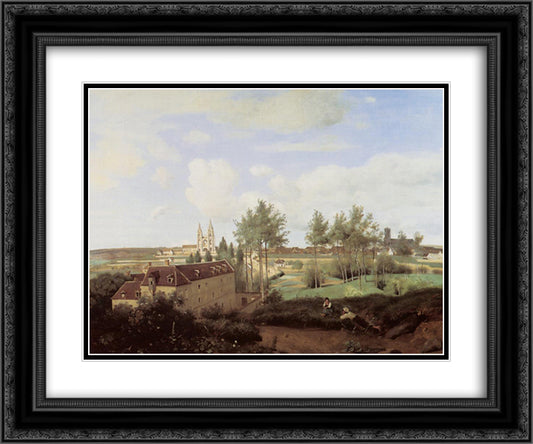 Soissons Seen from Mr. Henry s Factory 24x20 Black Ornate Wood Framed Art Print Poster with Double Matting by Corot, Jean Baptiste Camille