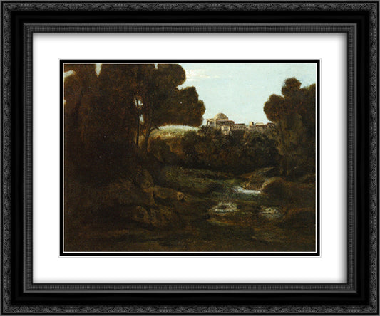 Souvenir of Arricia 24x20 Black Ornate Wood Framed Art Print Poster with Double Matting by Corot, Jean Baptiste Camille
