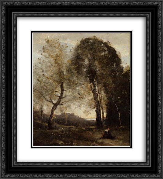 Souvenir of Italy 20x22 Black Ornate Wood Framed Art Print Poster with Double Matting by Corot, Jean Baptiste Camille