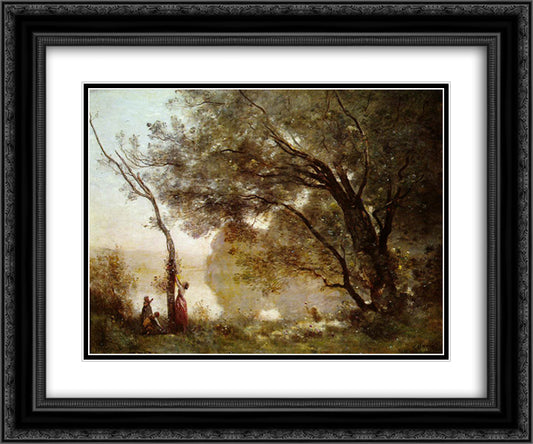 Souvenir of Mortefontaine 24x20 Black Ornate Wood Framed Art Print Poster with Double Matting by Corot, Jean Baptiste Camille