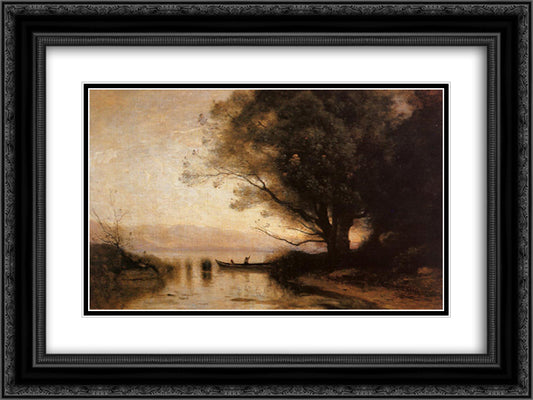 Souvenir of Riva 24x18 Black Ornate Wood Framed Art Print Poster with Double Matting by Corot, Jean Baptiste Camille