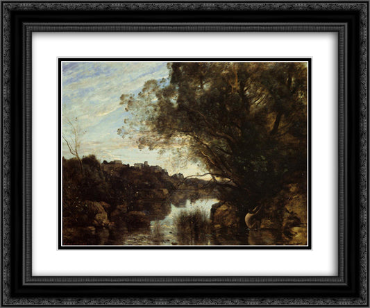 Souvenir of the Lake Nemi Region 24x20 Black Ornate Wood Framed Art Print Poster with Double Matting by Corot, Jean Baptiste Camille
