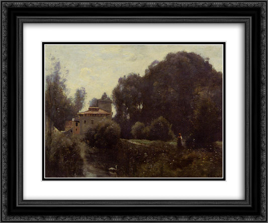 Souvenir of the Villa Borghese 24x20 Black Ornate Wood Framed Art Print Poster with Double Matting by Corot, Jean Baptiste Camille