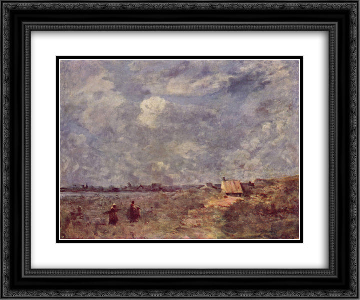 Stormy Weather, Pas de Calais 24x20 Black Ornate Wood Framed Art Print Poster with Double Matting by Corot, Jean Baptiste Camille